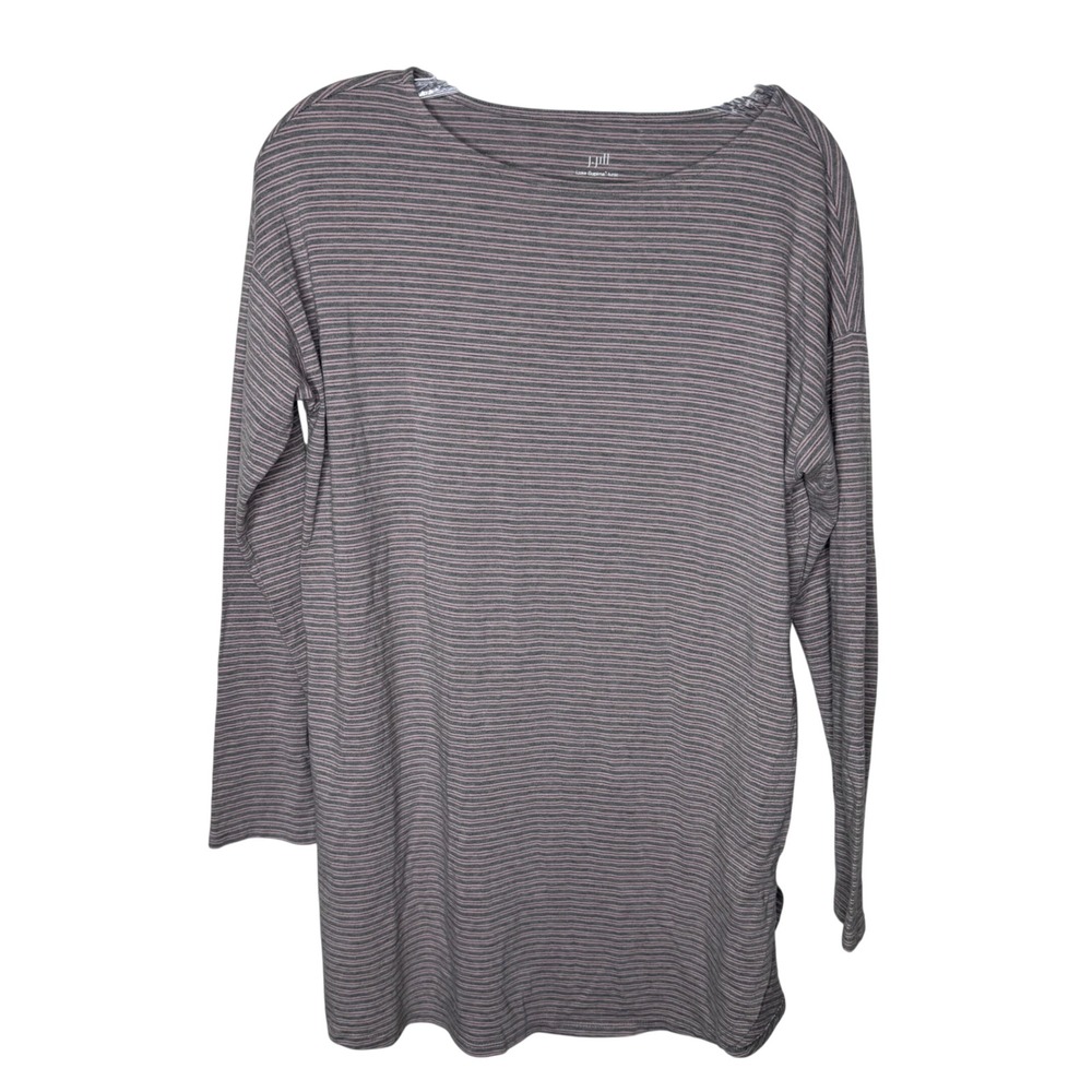J. Jill Luxe Supima Tunic Top Womens Small Grey Pink Striped Long Sleeve Stretch